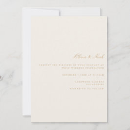 Elegant Script Gold Ivory Wedding Invitation Kaart