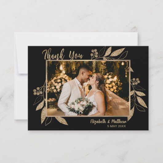 Elegant Script Gold Leaders Foto Hartelijk dank Bedankkaart (Voorkant)