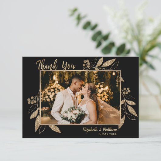 Elegant Script Gold Leaders Foto Hartelijk dank Bedankkaart (Staand voorkant)