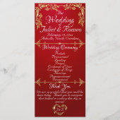 Elegant Script & Gold Leaves - Crimson Wedding Programmakaart (Voorkant)