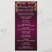 Elegant Script & Gold Leaves - Paarse bruiloft Programmakaart (Achterkant)