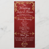 Elegant Script & Gold Leaves - Ruby Wedding Programmakaart (Voorkant)