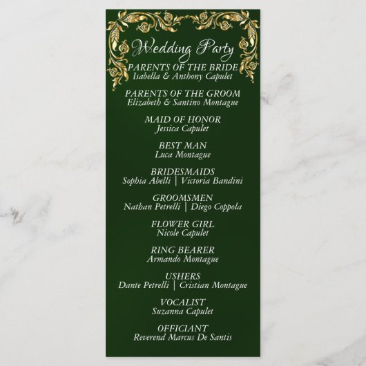 Elegant Script & Gold Leaves - Smaragdgroene bruil Programmakaart (Achterkant)