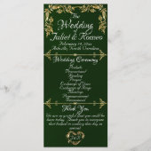 Elegant Script & Gold Leaves - Smaragdgroene bruil Programmakaart (Voorkant)