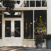 Elegant Script Gold Merry Christmas Tree Business Raamsticker