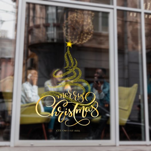 Elegant Script Gold Merry Christmas Tree Business Raamsticker