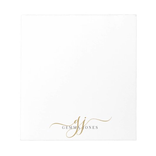 Elegant Script Gold Monogram Initialen Naam Notitieblok (Voorkant)