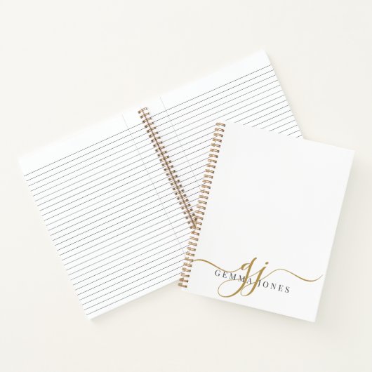 Elegant Script Gold Monogram Initialen Naam Notitieboek (Binnen)