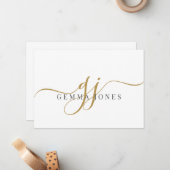 Elegant Script Gold Monogram Initialen Naam Notitiekaartje (Voorkant / Achterkant in situ)