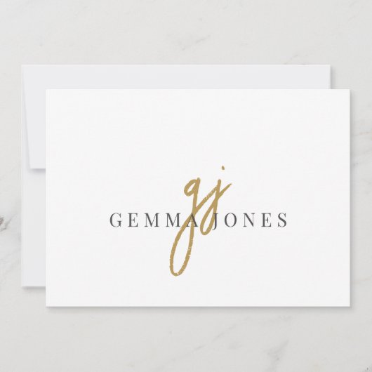 Elegant Script Gold Monogram Initialen Naam Notitiekaartje (Voorkant)