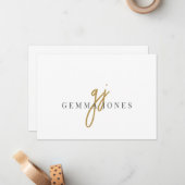 Elegant Script Gold Monogram Initialen Naam Notitiekaartje (Voorkant / Achterkant in situ)