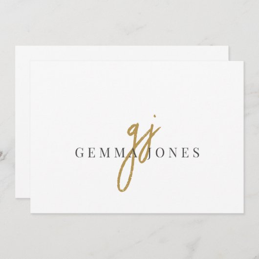 Elegant Script Gold Monogram Initialen Naam Notitiekaartje (Voorkant / Achterkant)