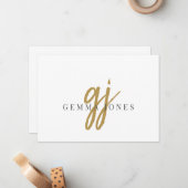 Elegant Script Gold Monogram Initialen Naam Notitiekaartje (Voorkant / Achterkant in situ)