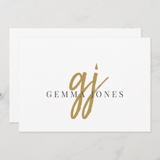 Elegant Script Gold Monogram Initialen Naam Notitiekaartje (Voorkant / Achterkant)