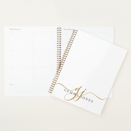 Elegant Script Gold Monogram Initialen Naam Planner (Display)