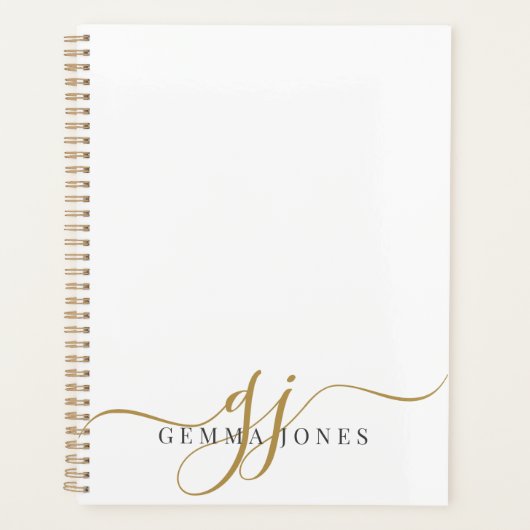 Elegant Script Gold Monogram Initialen Naam Planner (Voorkant)