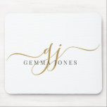 Elegant Script Gold Monogram Initials Name Muismat<br><div class="desc">A personalized gold script monogram mouse pad featuring a flowing signature style initial with a clean name layout. The simple monogram design keeps the look polished while adding a personal touch to a desk or workspace. A nice choice for home offices, studios, or everyday computer use, and a thoughtful personalized...</div>