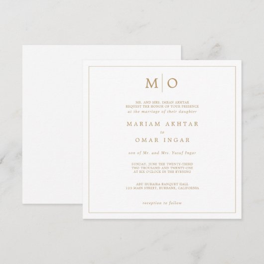 Elegant Script Gold Monogram Kaart (Voorkant / Achterkant)