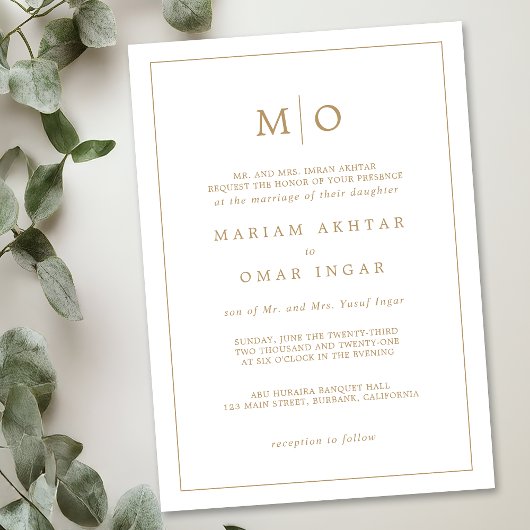 Elegant Script Gold Monogram Uitnodiging