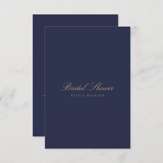 Elegant Script Gold Navy Bridal Shower Uitnodiging (Voorkant / Achterkant)