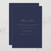 Elegant Script Gold Navy bruiloft uitnodiging Kaar (Voorkant / Achterkant)