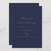Elegant Script Gold & Navy Verloving Invitation Kaart (Voorkant / Achterkant)