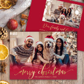 Elegant Script Gold Script Red 2 Photo Christmas Feestdagenkaart