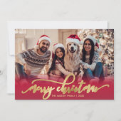 Elegant Script Gold Script Red 2 Photo Christmas Feestdagenkaart (Voorkant)