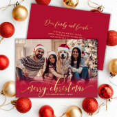 Elegant Script Gold Script Red One Photo Christmas Feestdagenkaart