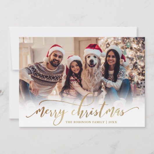 Elegant Script Gold Script Single Photo Christmas Feestdagenkaart (Voorkant)