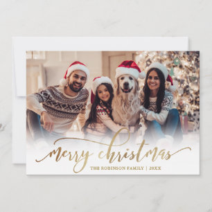Elegant Script Gold Script Single Photo Christmas Feestdagenkaart