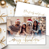 Elegant Script Gold Script Single Photo Christmas Feestdagenkaart