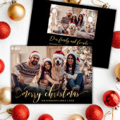Elegant Script Gold Script Zwart 2 Foto Kerstmis Feestdagenkaart