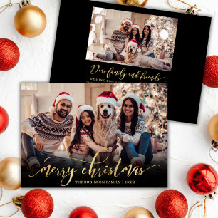 Elegant Script Gold Script Zwart 2 Foto Kerstmis Feestdagenkaart