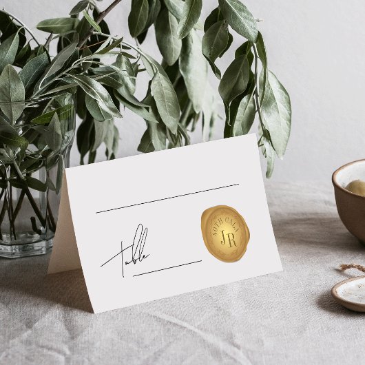 Elegant Script Gold Wax Stamp Event Table Number Plaatskaartje
