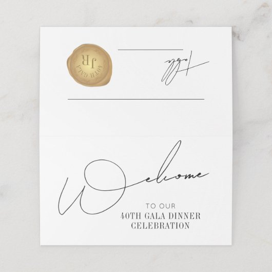 Elegant Script Gold Wax Stamp Event Table Number Plaatskaartje (Buitenkant ongevouwen)
