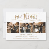 Elegant Script Gold Wedding 4 Foto slaat de datum Save The Date (Voorkant)