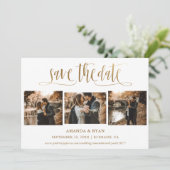 Elegant Script Gold Wedding 4 Foto slaat de datum Save The Date (Staand voorkant)