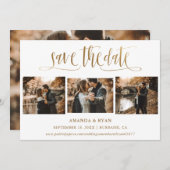 Elegant Script Gold Wedding 4 Foto slaat de datum Save The Date (Voorkant / Achterkant)