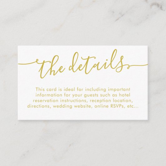 Elegant Script Gold Wedding Details Website Info Informatiekaartje (Voorkant)
