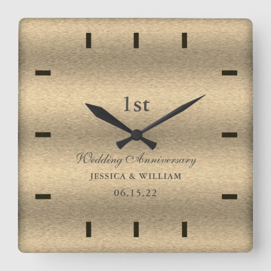 Elegant Script Gold Wedding Jubileum Keepslag Vierkante Klok (Voorkant)