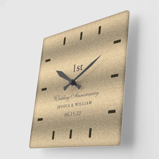 Elegant Script Gold Wedding Jubileum Keepslag Vierkante Klok (Hoek)