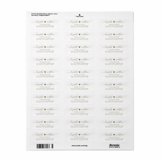 Elegant Script Gold Wedding Return Address Label (Full Sheet)