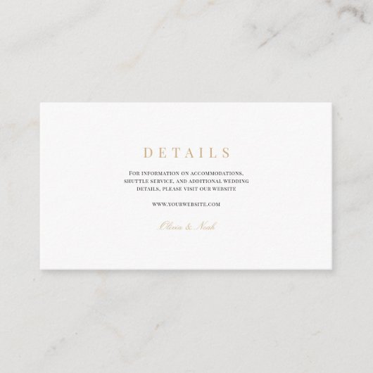Elegant Script Gold & White bruiloft details Informatiekaartje (Voorkant)