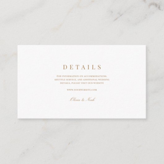 Elegant Script Gold & White bruiloft details Informatiekaartje (Voorkant)