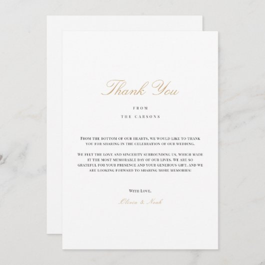 Elegant Script Gold & White Dankkaart Bedankkaart (Voorkant / Achterkant)