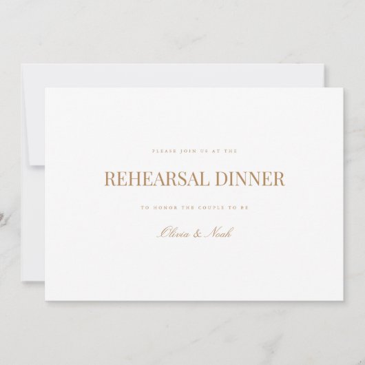 Elegant Script Gold & White Repetial Dinner Kaart (Voorkant)