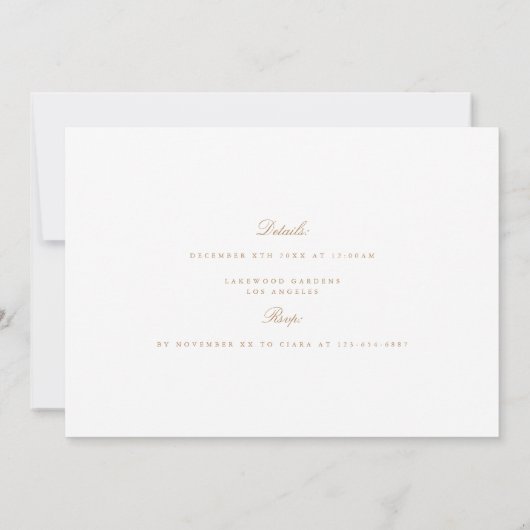 Elegant Script Gold & White Repetial Dinner Kaart (Achterkant)