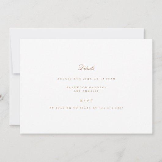 Elegant Script Gold & White Repetial Dinner Kaart (Achterkant)