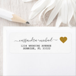 Elegant Script Gold white return address Etiket